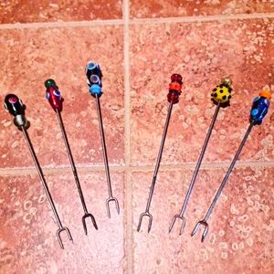 Vintage Glass Top Modern Design Cocktail Picks Appetizer Forks Party Set/6
